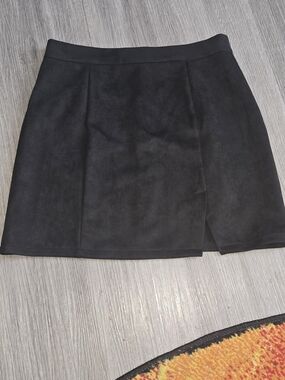 Zara Black Faux Suede Mini Skirt with Front Overlap